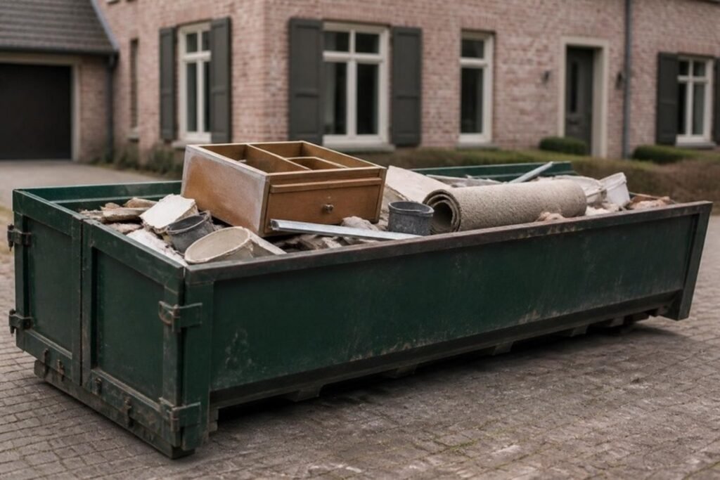 Container met gemengd afval van een verbouwing