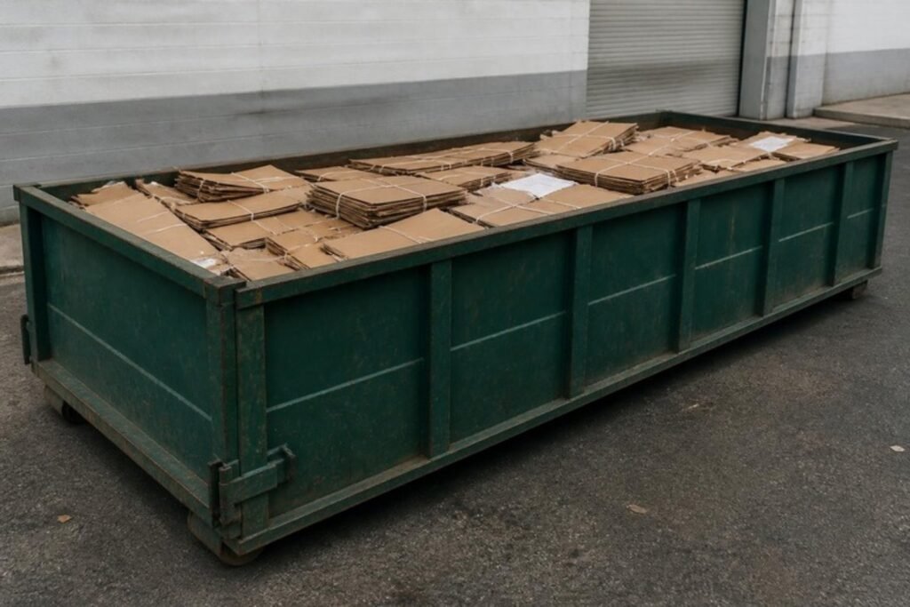 Container met platgevouwen karton